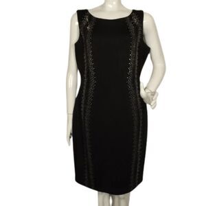 new CALVIN KLEIN Dress, 14, Black Scuba, Silver/Black Pailettes, Sleeveless